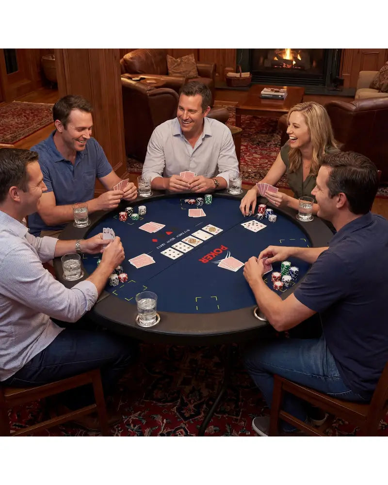 48 Inch Foldable Poker Table with 8 Cup Holders and Padded Edges-Blue - Blue - Game Room