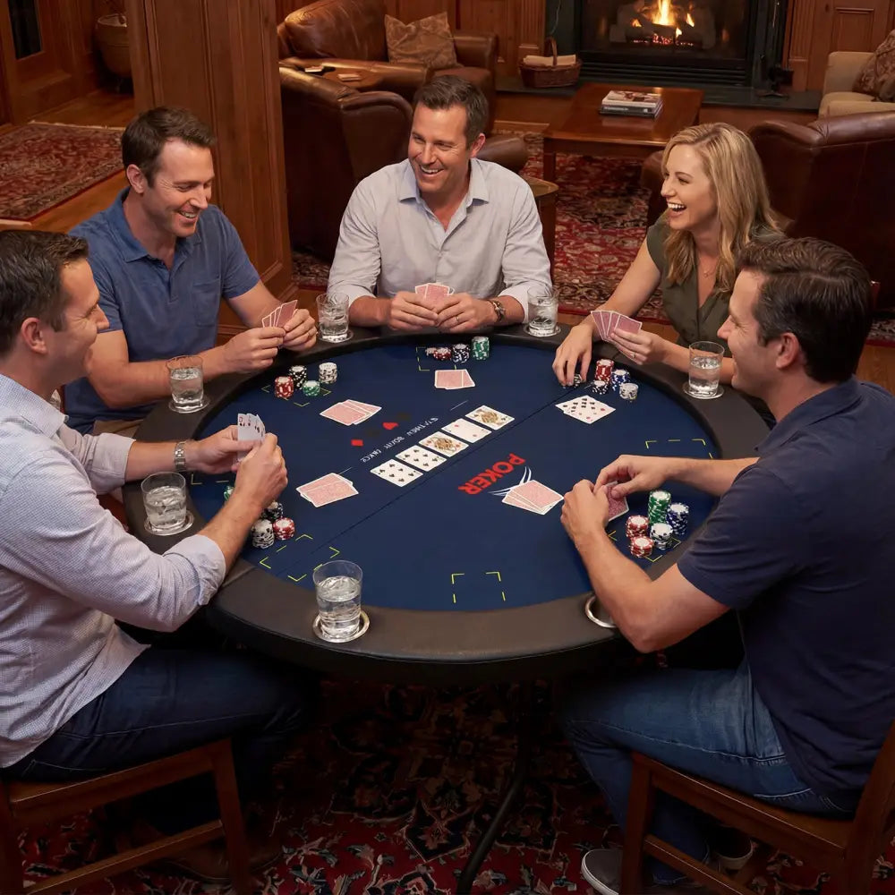 48 Inch Foldable Poker Table with 8 Cup Holders and Padded Edges-Blue - Blue - Game Room