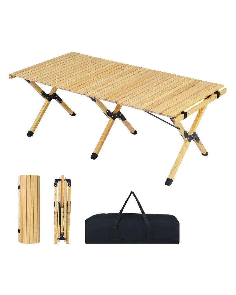 48 Inch Folding Camping Table with Carry Bag for Backyard-Natural - Natural - Camping Furniture