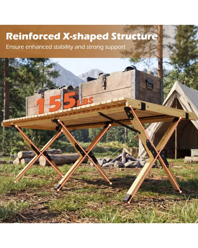 48 Inch Folding Camping Table with Carry Bag for Backyard-Natural - Natural - Camping Furniture