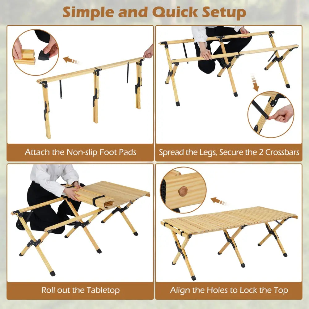 48 Inch Folding Camping Table with Carry Bag for Backyard-Natural - Natural - Camping Furniture