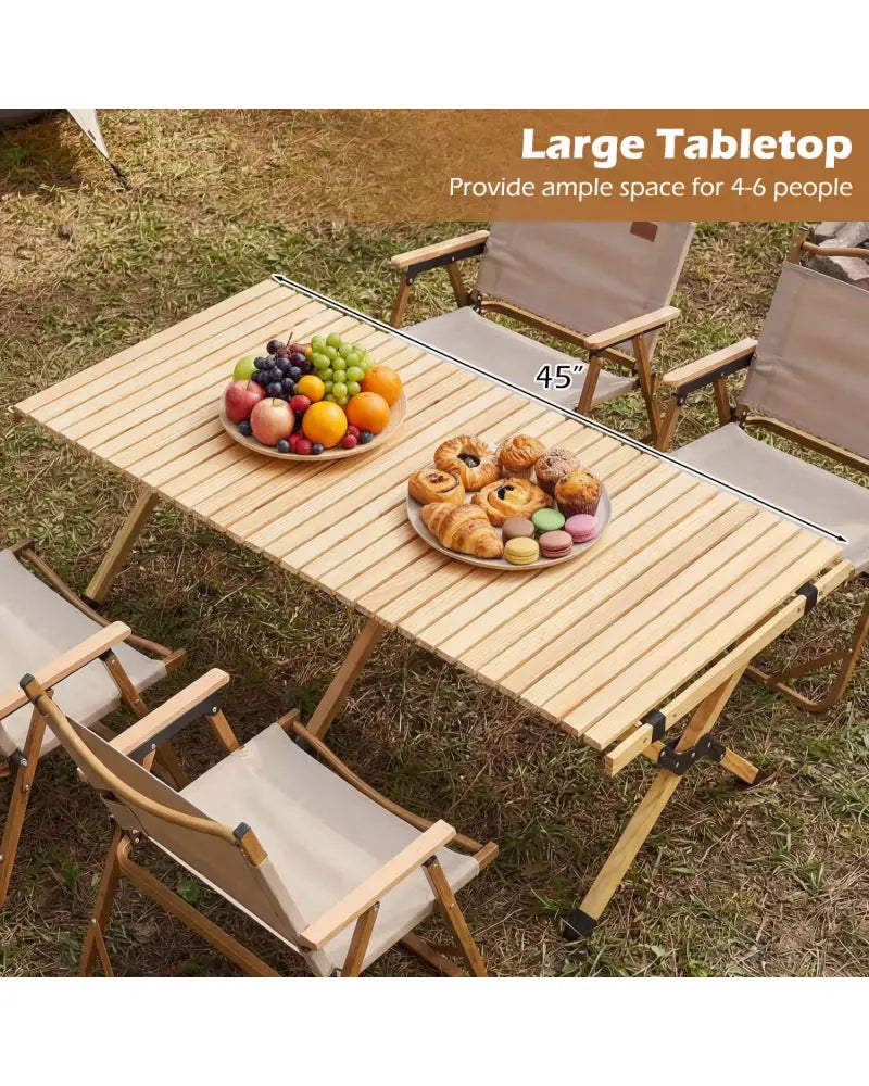 48 Inch Folding Camping Table with Carry Bag for Backyard-Natural - Natural - Camping Furniture