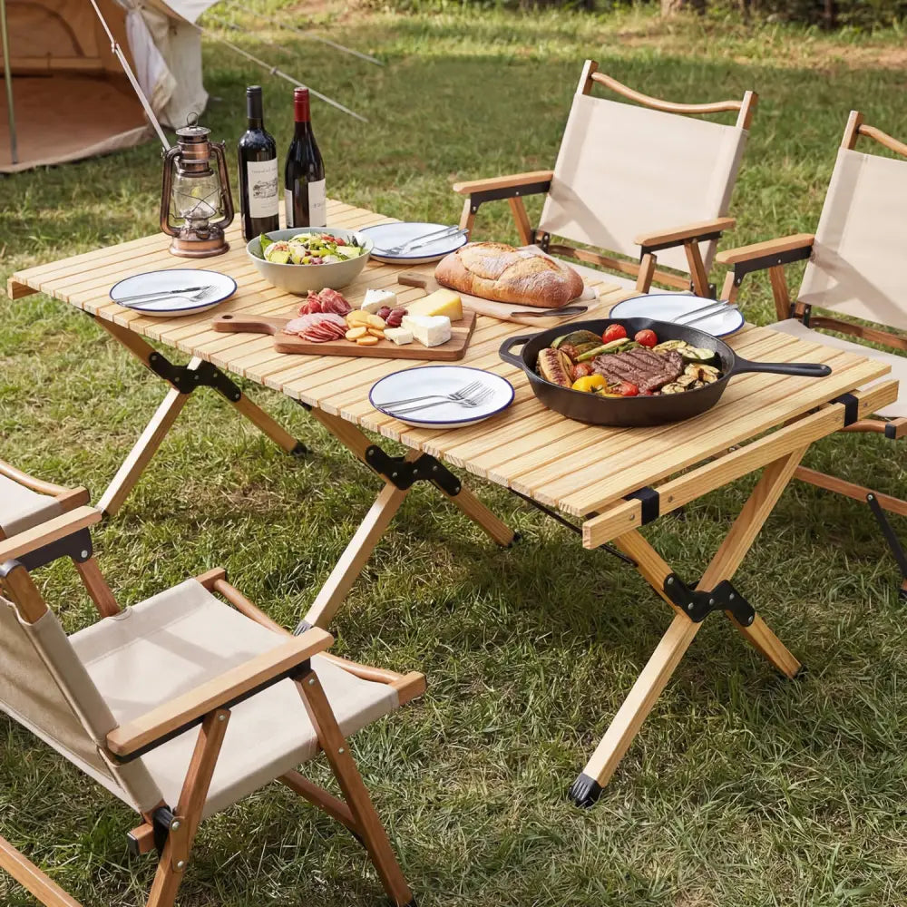 48 Inch Folding Camping Table with Carry Bag for Backyard-Natural - Natural - Camping Furniture