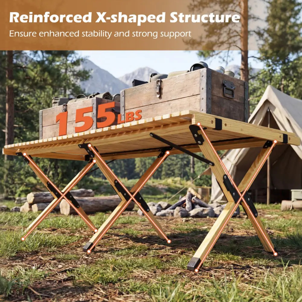 48 Inch Folding Camping Table with Carry Bag for Backyard-Natural - Natural - Camping Furniture
