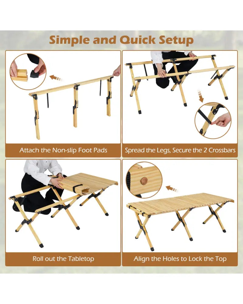 48 Inch Folding Camping Table with Carry Bag for Backyard-Natural - Natural - Camping Furniture