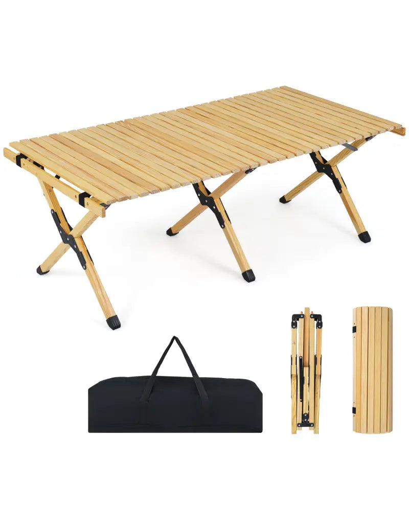 48 Inch Folding Camping Table with Carry Bag for Backyard-Natural - Natural - Camping Furniture