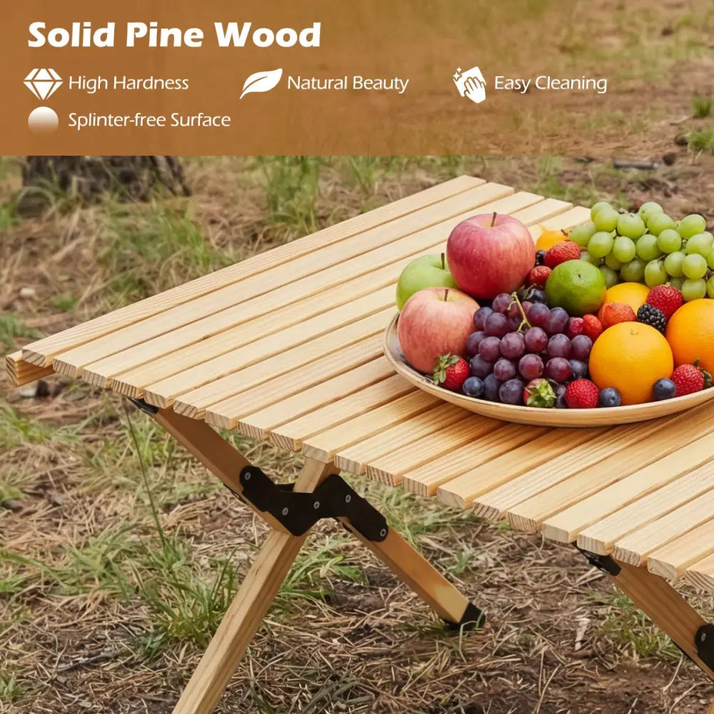 48 Inch Folding Camping Table with Carry Bag for Backyard-Natural - Natural - Camping Furniture