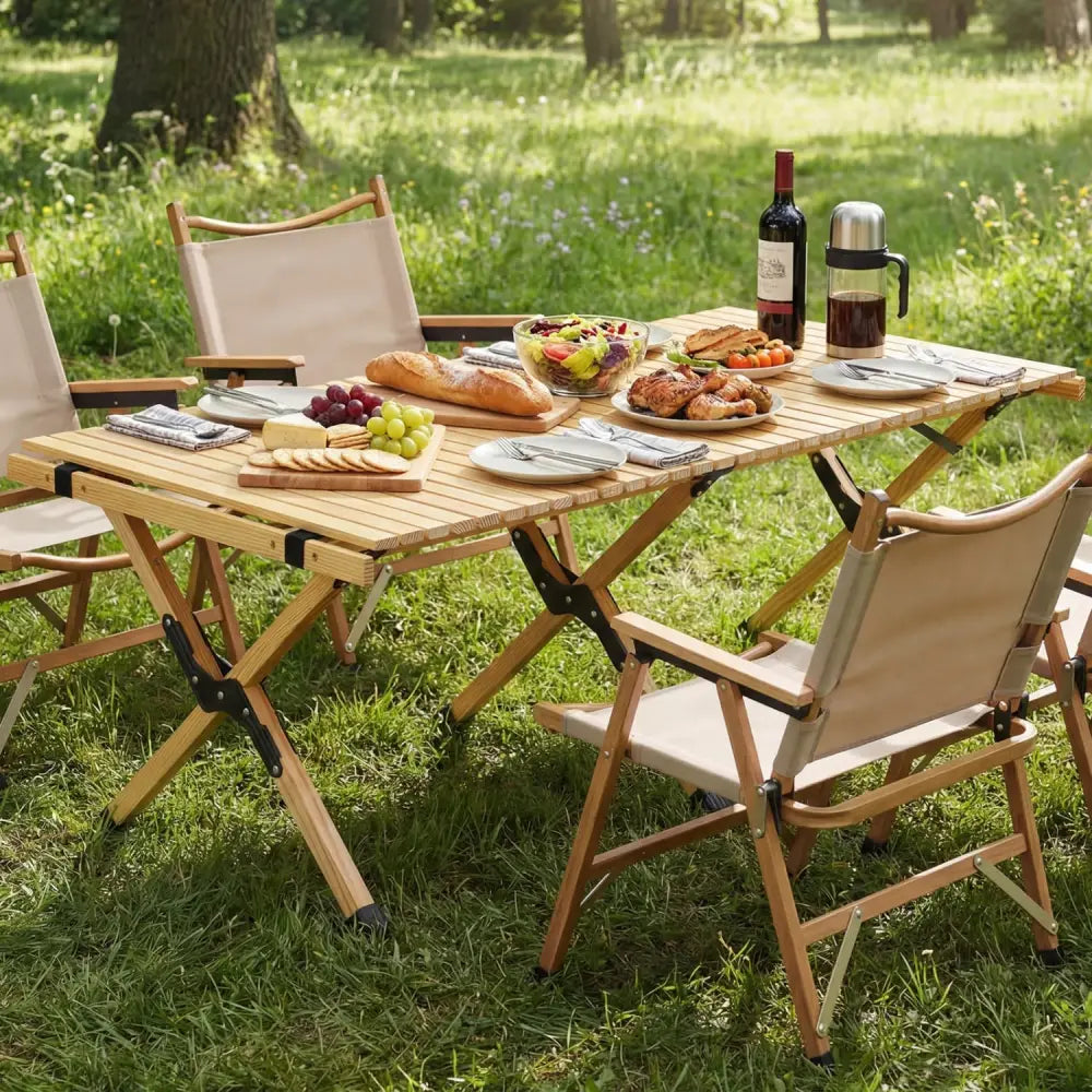 48 Inch Folding Camping Table with Carry Bag for Backyard-Natural - Natural - Camping Furniture