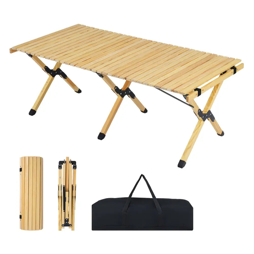 48 Inch Folding Camping Table with Carry Bag for Backyard-Natural - Natural - Camping Furniture
