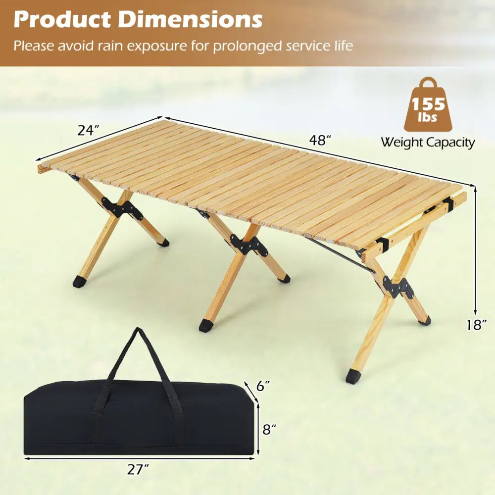 48 Inch Folding Camping Table with Carry Bag for Backyard-Natural - Natural - Camping Furniture