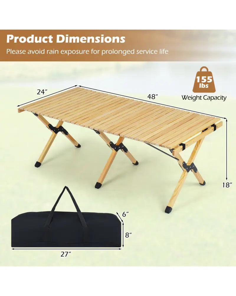 48 Inch Folding Camping Table with Carry Bag for Backyard-Natural - Natural - Camping Furniture
