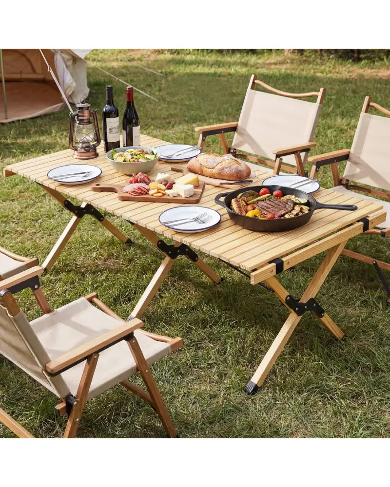 48 Inch Folding Camping Table with Carry Bag for Backyard-Natural - Natural - Camping Furniture