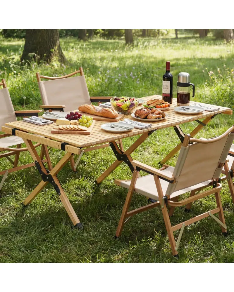 48 Inch Folding Camping Table with Carry Bag for Backyard-Natural - Natural - Camping Furniture