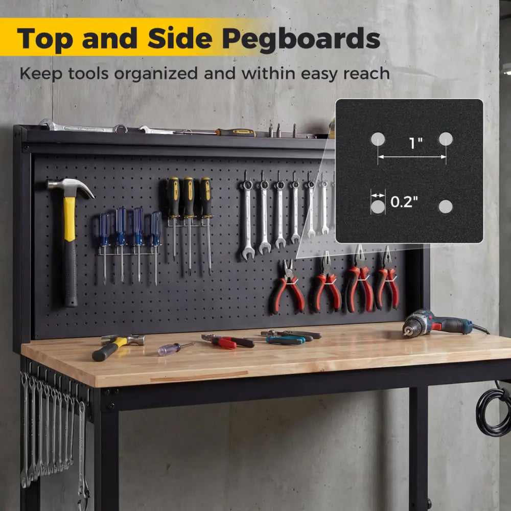 48 Inch Heavy Duty Workbench with AC/USB Outlets and Pegboard-Natural - Natural - Garages