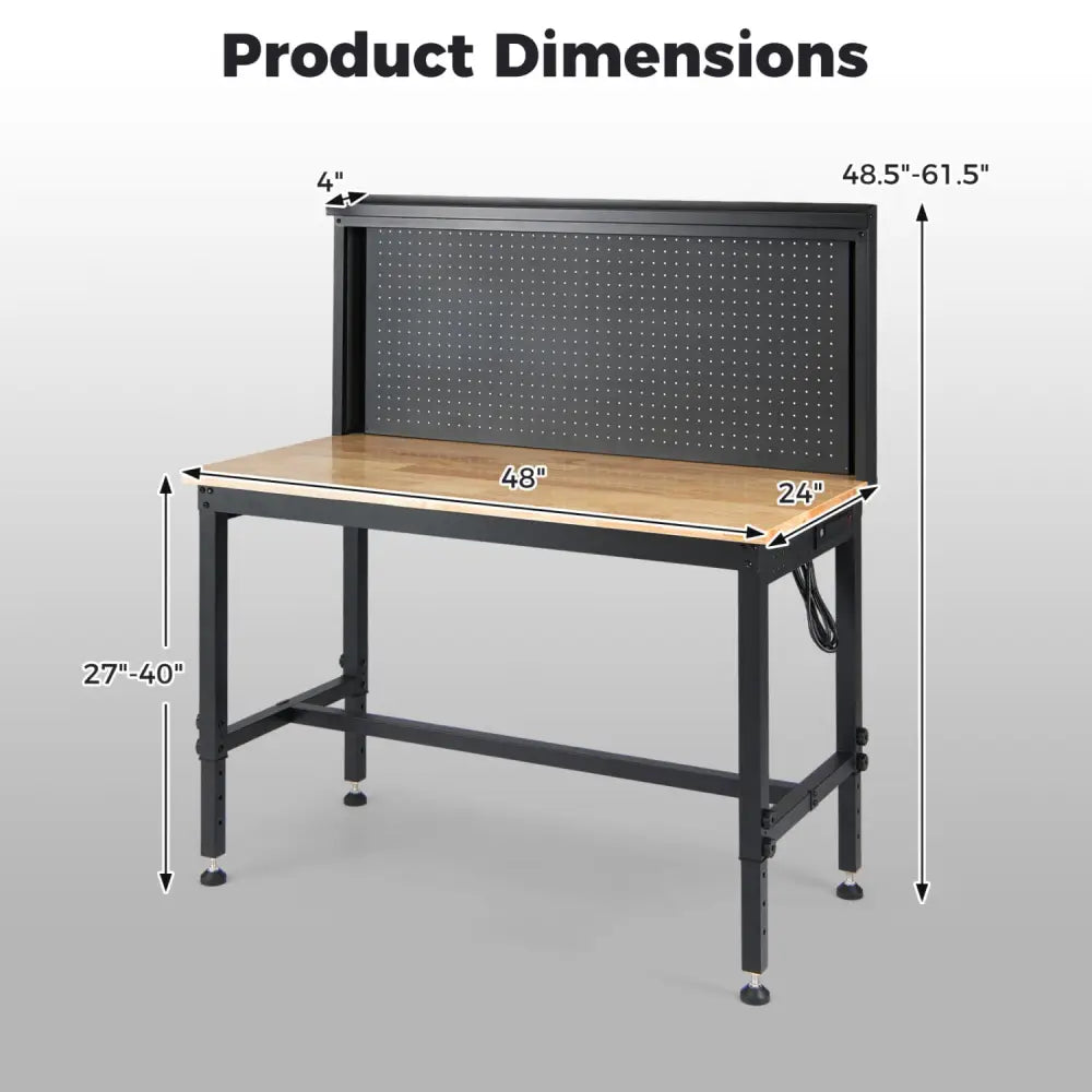 48 Inch Heavy Duty Workbench with AC/USB Outlets and Pegboard-Natural - Natural - Garages