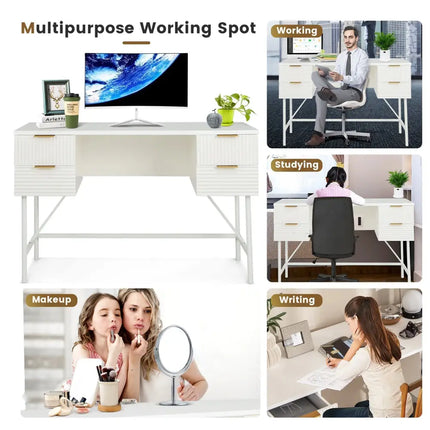 48 Inch Home Office Computer Desk with 4 Drawers-White Costway
