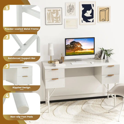 48 Inch Home Office Computer Desk with 4 Drawers-White Costway