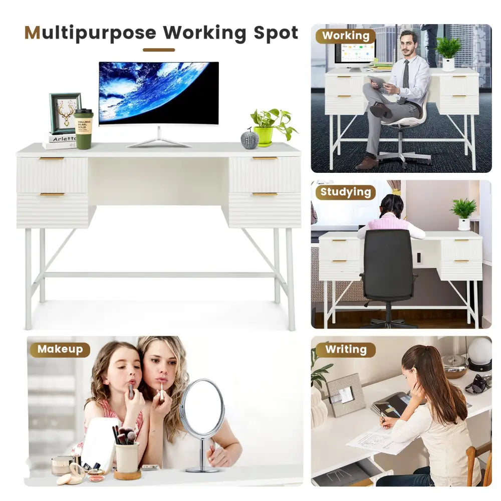 48 Inch Home Office Computer Desk with 4 Drawers-White - White - Computer Desks