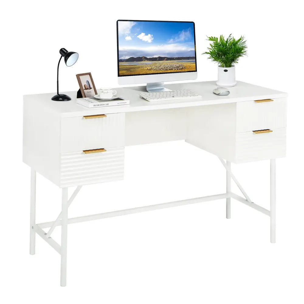 48 Inch Home Office Computer Desk with 4 Drawers-White - White - Computer Desks