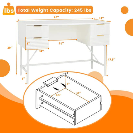 48 Inch Home Office Computer Desk with 4 Drawers-White Costway