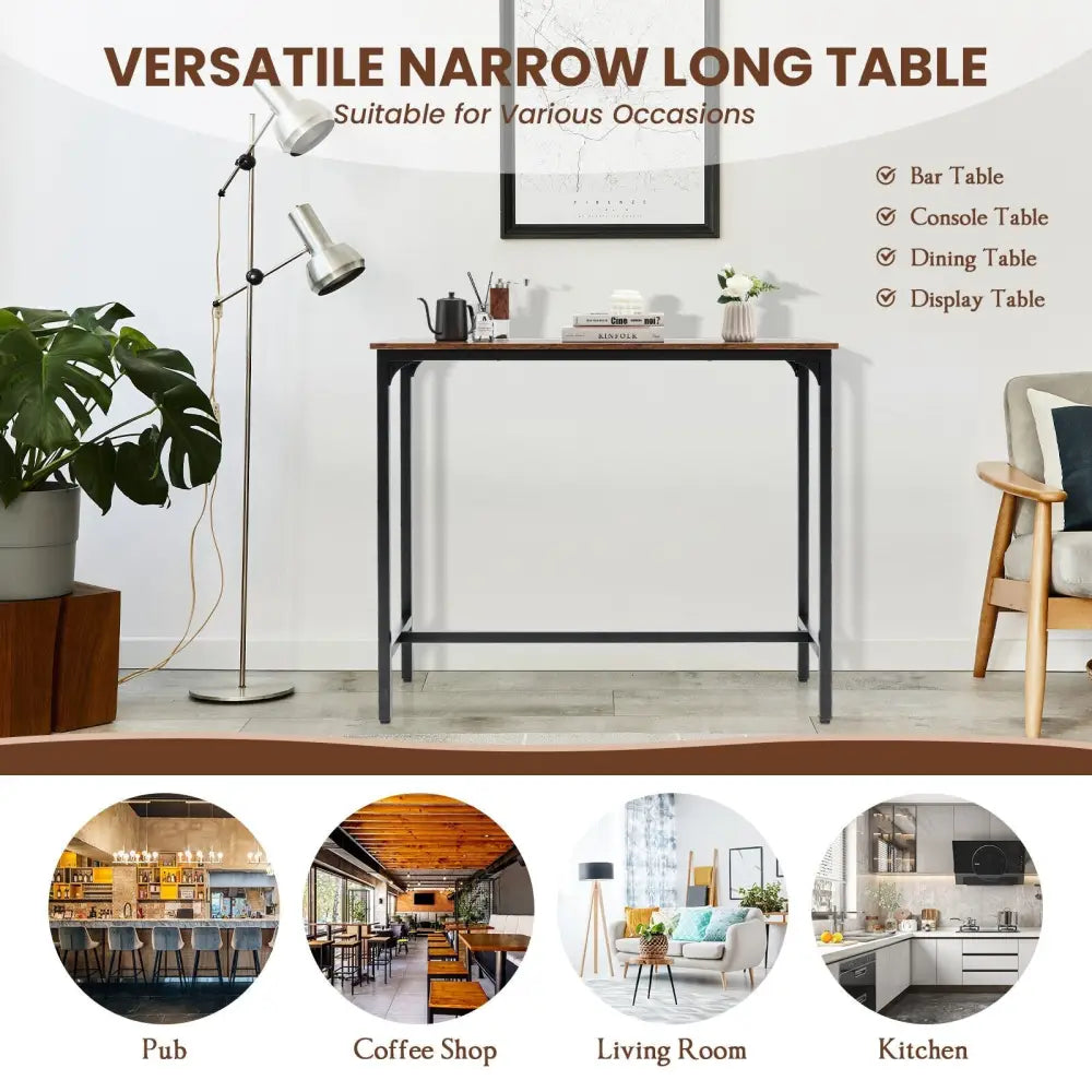 48 Inch Industrial Pub Dining Table with Steel Frame-Rustic Brown - Rustic Brown - Bar Tables