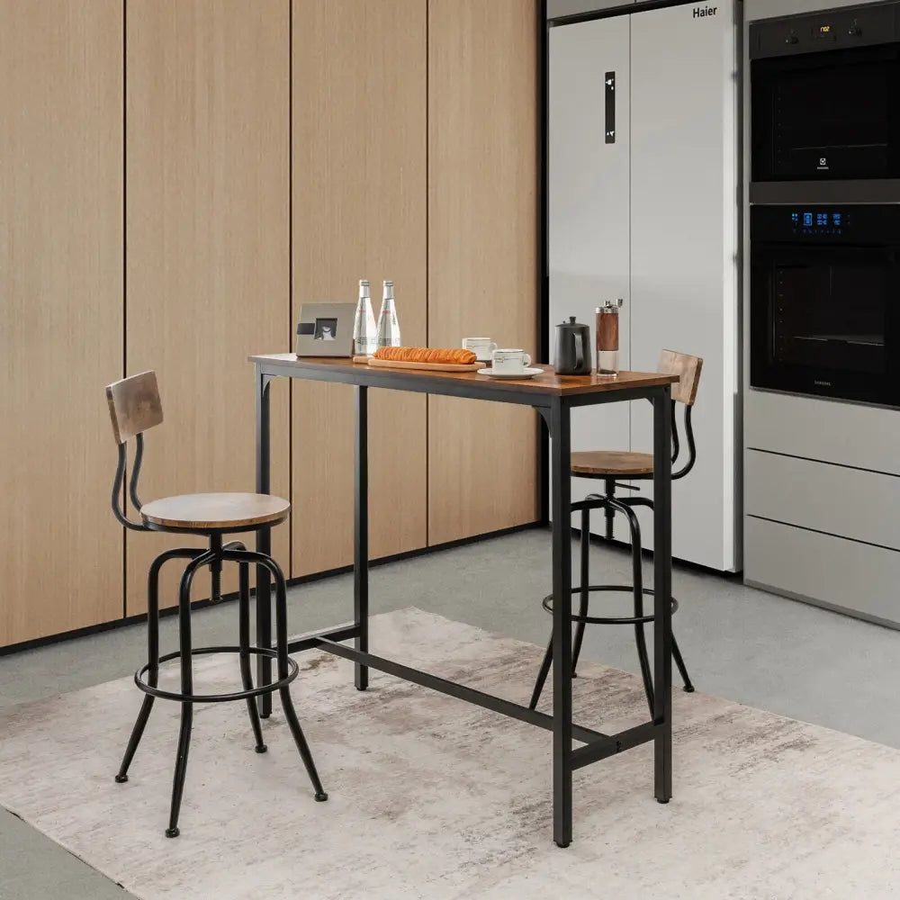 48 Inch Industrial Pub Dining Table with Steel Frame-Rustic Brown - Rustic Brown - Bar Tables