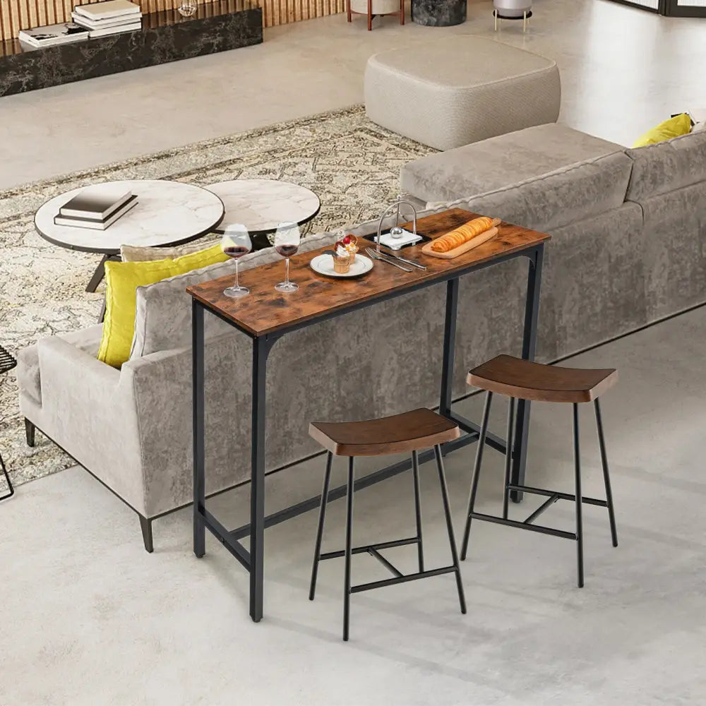 48 Inch Industrial Pub Dining Table with Steel Frame-Rustic Brown - Rustic Brown - Bar Tables