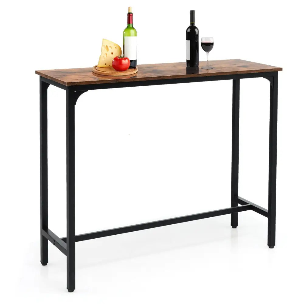 48 Inch Industrial Pub Dining Table with Steel Frame-Rustic Brown - Rustic Brown - Bar Tables