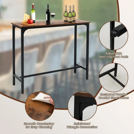 48 Inch Industrial Pub Dining Table with Steel Frame-Rustic Brown - Rustic Brown - Bar Tables