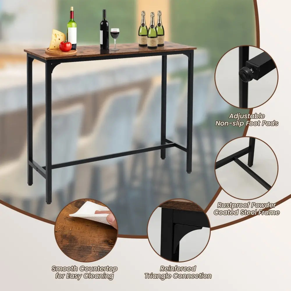 48 Inch Industrial Pub Dining Table with Steel Frame-Rustic Brown - Rustic Brown - Bar Tables
