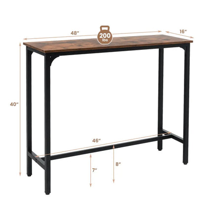 48 Inch Industrial Pub Dining Table with Steel Frame-Rustic Brown - Rustic Brown - Bar Tables