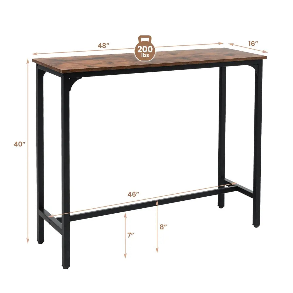 48 Inch Industrial Pub Dining Table with Steel Frame-Rustic Brown - Rustic Brown - Bar Tables
