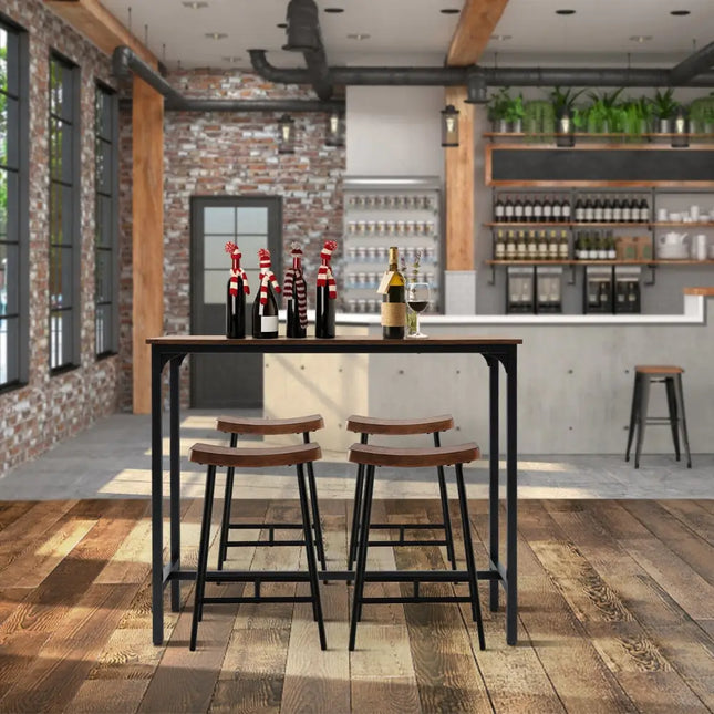48 Inch Industrial Pub Dining Table with Steel Frame-Rustic Brown - Rustic Brown - Bar Tables