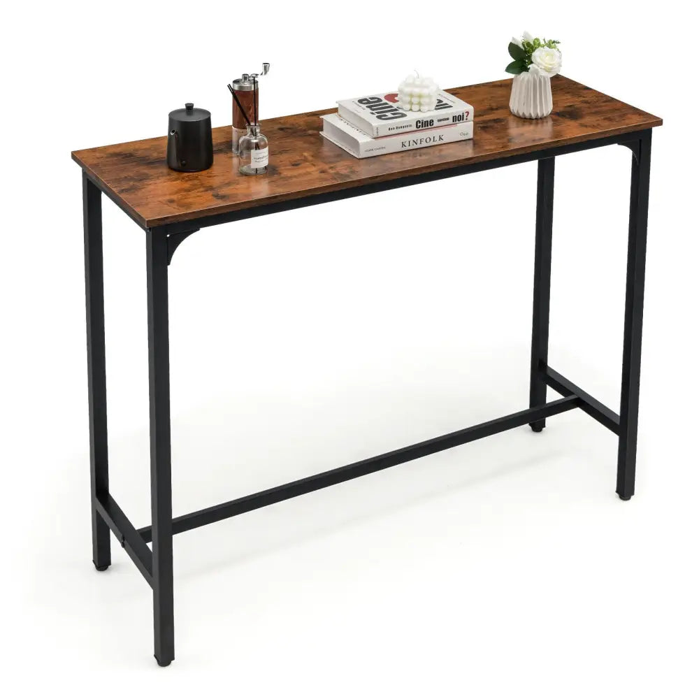 48 Inch Industrial Pub Dining Table with Steel Frame-Rustic Brown - Rustic Brown - Bar Tables