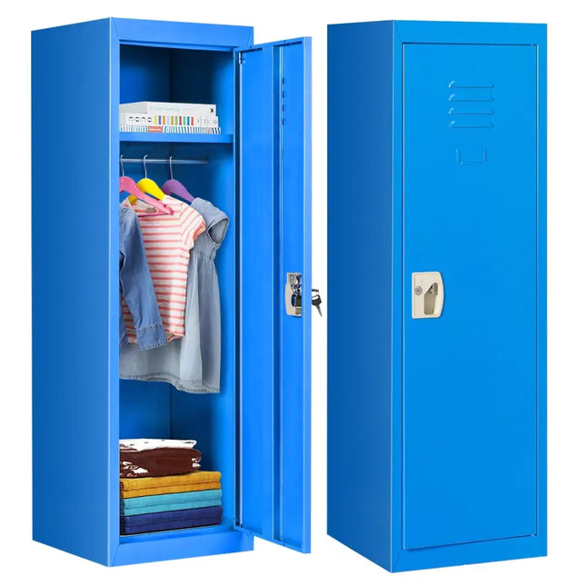 48 Inch Kid Safe Storage Children Single Tier Metal Locker-Blue - Blue - Kids Storage