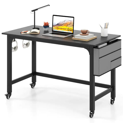 48 Inch Mobile Computer Workstation with 4 Smooth Casters-Black - Black - Writing Desks