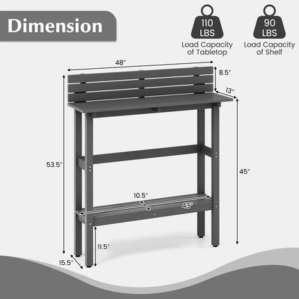 48 Inch Patio Pub Height Table with Storage Shelf and Adjustable Foot Pads-Gray - Gray - Patio Coffee Tables