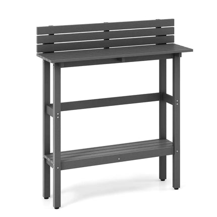 48 Inch Patio Pub Height Table with Storage Shelf and Adjustable Foot Pads-Gray - Gray - Patio Coffee Tables
