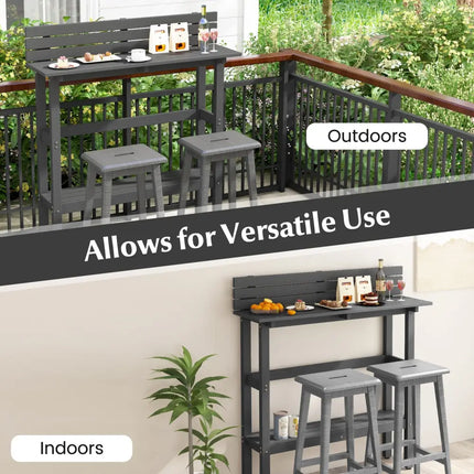 48 Inch Patio Pub Height Table with Storage Shelf and Adjustable Foot Pads-Gray - Gray - Patio Coffee Tables
