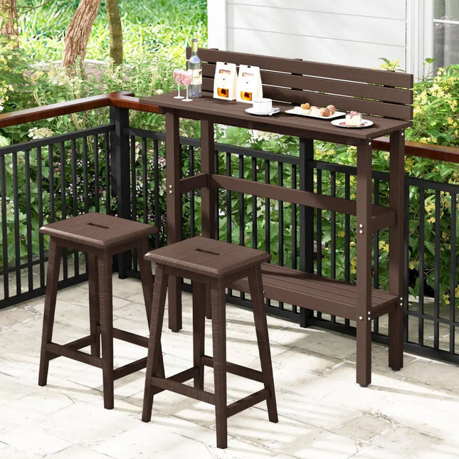 48 Inch Patio Pub Height Table with Storage Shelf and Adjustable Foot Pads-Brown - Brown - Patio Coffee Tables
