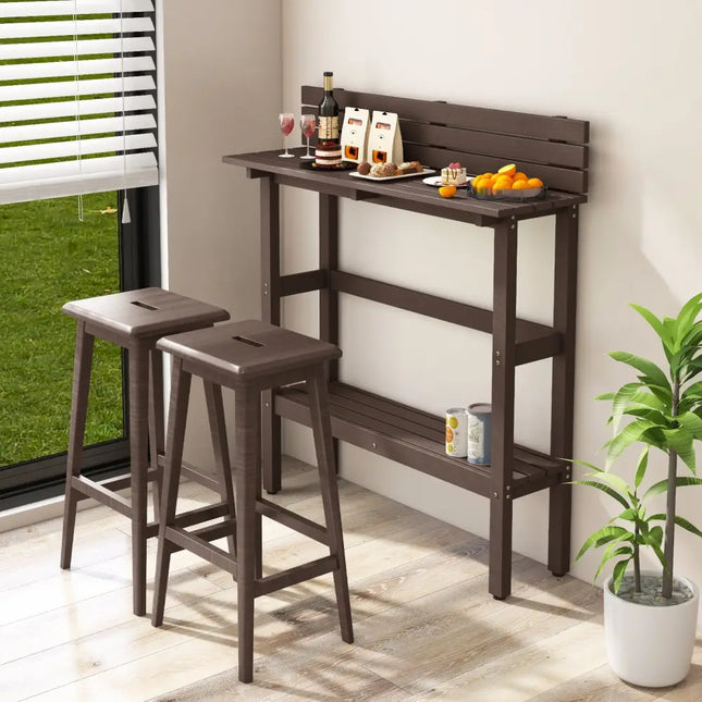 48 Inch Patio Pub Height Table with Storage Shelf and Adjustable Foot Pads-Brown - Brown - Patio Coffee Tables