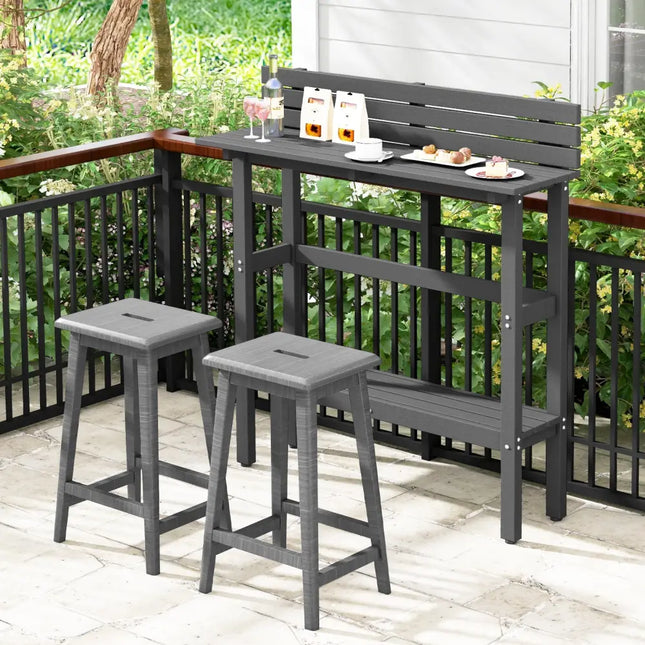 48 Inch Patio Pub Height Table with Storage Shelf and Adjustable Foot Pads-Gray - Gray - Patio Coffee Tables
