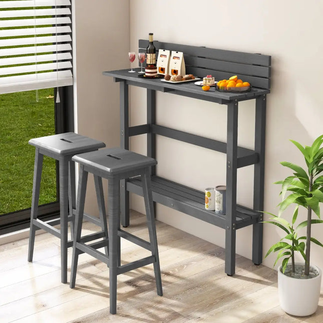48 Inch Patio Pub Height Table with Storage Shelf and Adjustable Foot Pads-Gray - Gray - Patio Coffee Tables