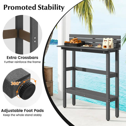 48 Inch Patio Pub Height Table with Storage Shelf and Adjustable Foot Pads-Gray - Gray - Patio Coffee Tables