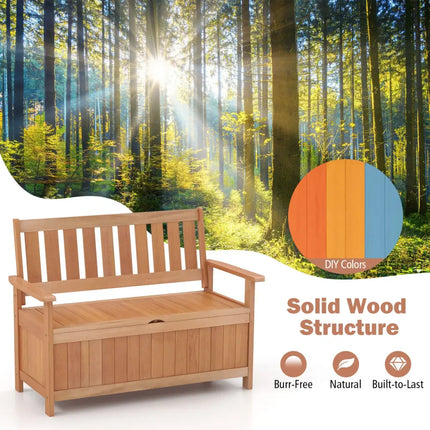 48 Inch Patio Wood Storage Bench with Slatted Backrest - Natural - Sheds & Outdoor Storage