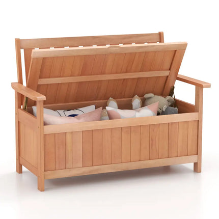 48 Inch Patio Wood Storage Bench with Slatted Backrest - Natural - Sheds & Outdoor Storage