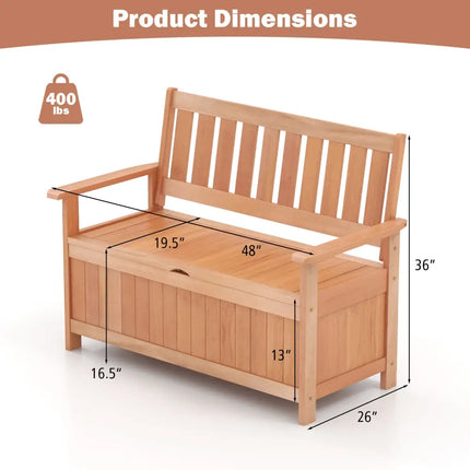 48 Inch Patio Wood Storage Bench with Slatted Backrest - Natural - Sheds & Outdoor Storage