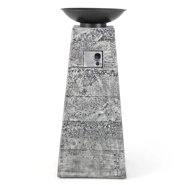 48 Inch Propane Fire Bowl Column with Lava Rocks and PVC Cover-Gray - Gray - Fire Pit Tables