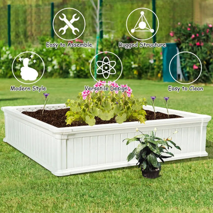 48 Inch Raised Garden Bed Planter for Flower Vegetables Patio-White - White - Raised Garden Beds