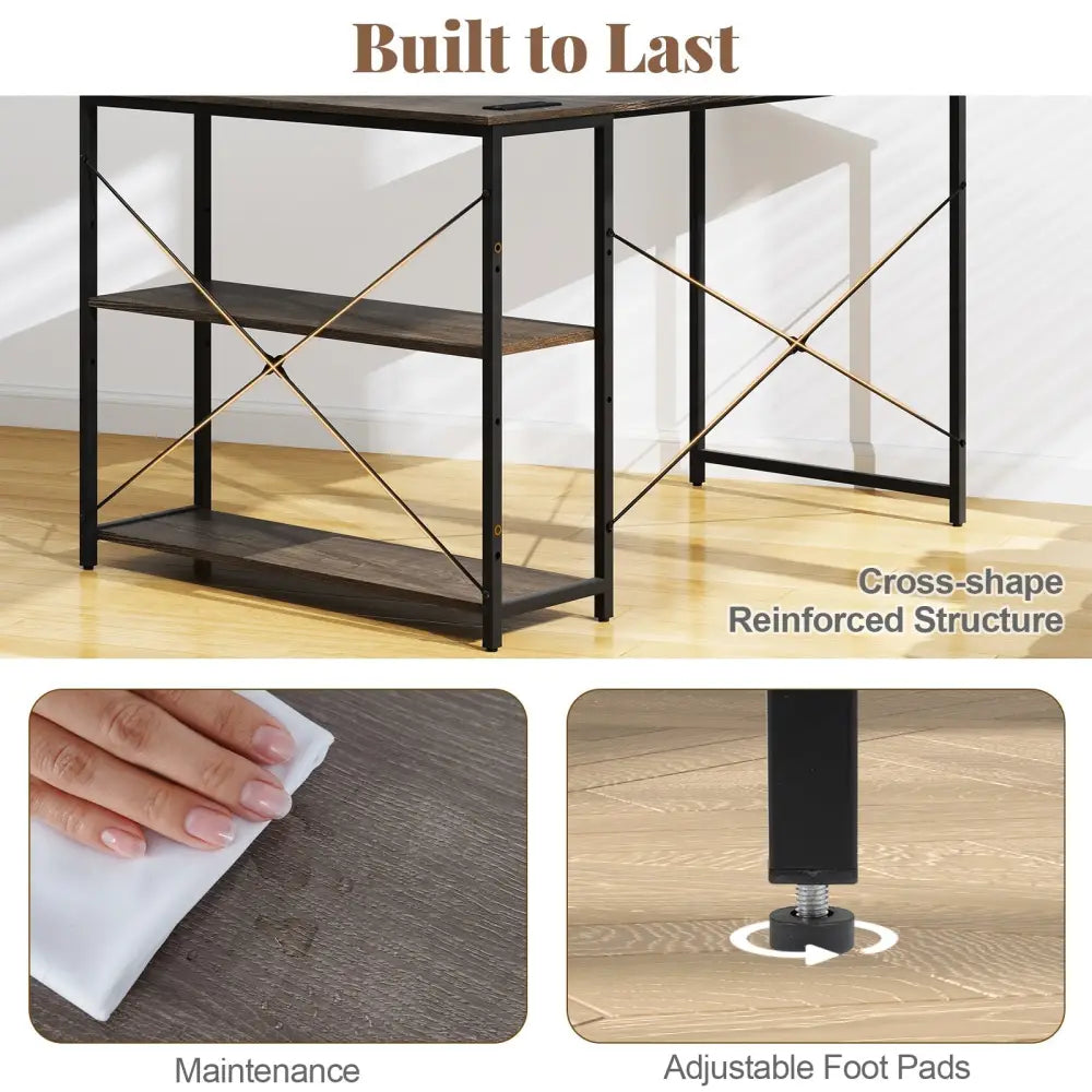 48 Inch Reversible L Shaped Computer Desk with Adjustable Shelf-Gray Costway